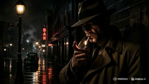 Noir Detective on Rainy Street