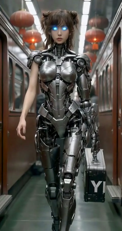Cyberpunk Cyborg Corridor Walk