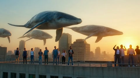 Grok Flying Whales Sunrise