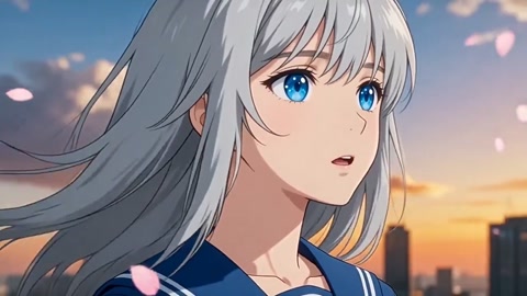 Anime Girl Rooftop Sunset