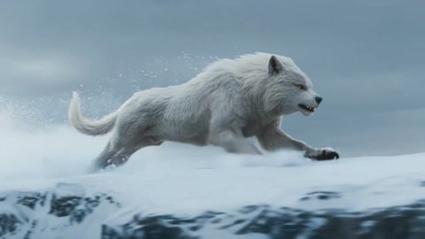 2015492383752835072 Colossal Wolf Creature Sprints Snowy Ridge