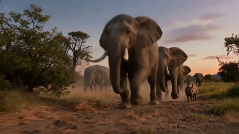Elephants Stampede Wildfire Savanna Escape