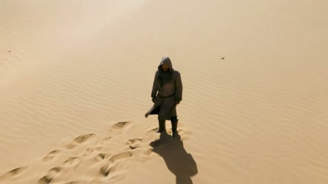 Drone Pull Back Reveal Lone Figure Desert