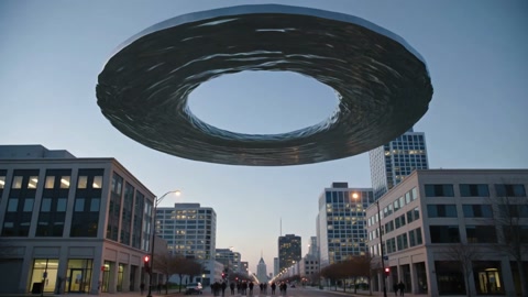 Giant Portal Hovering Above Quiet City