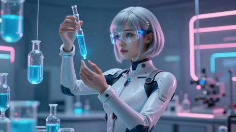 Cyberpunk Android Scientist in Neon Lab