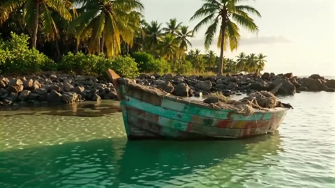Weathered Wooden Fishing Boat Tropical Cove
