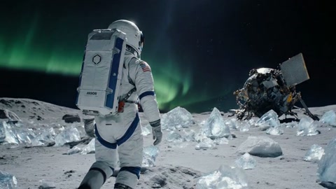 2018255571804106752 Wide Angle Landscape Shot Explorer Advanced Eva Suit Treks Across Frozen Surface