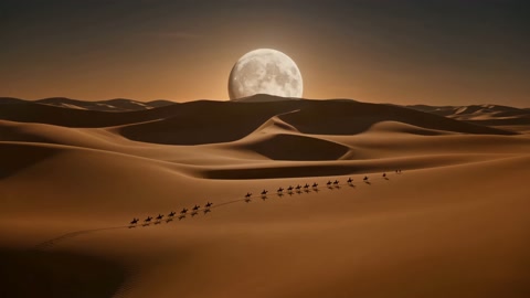 Desert Caravan Moon Eclipse